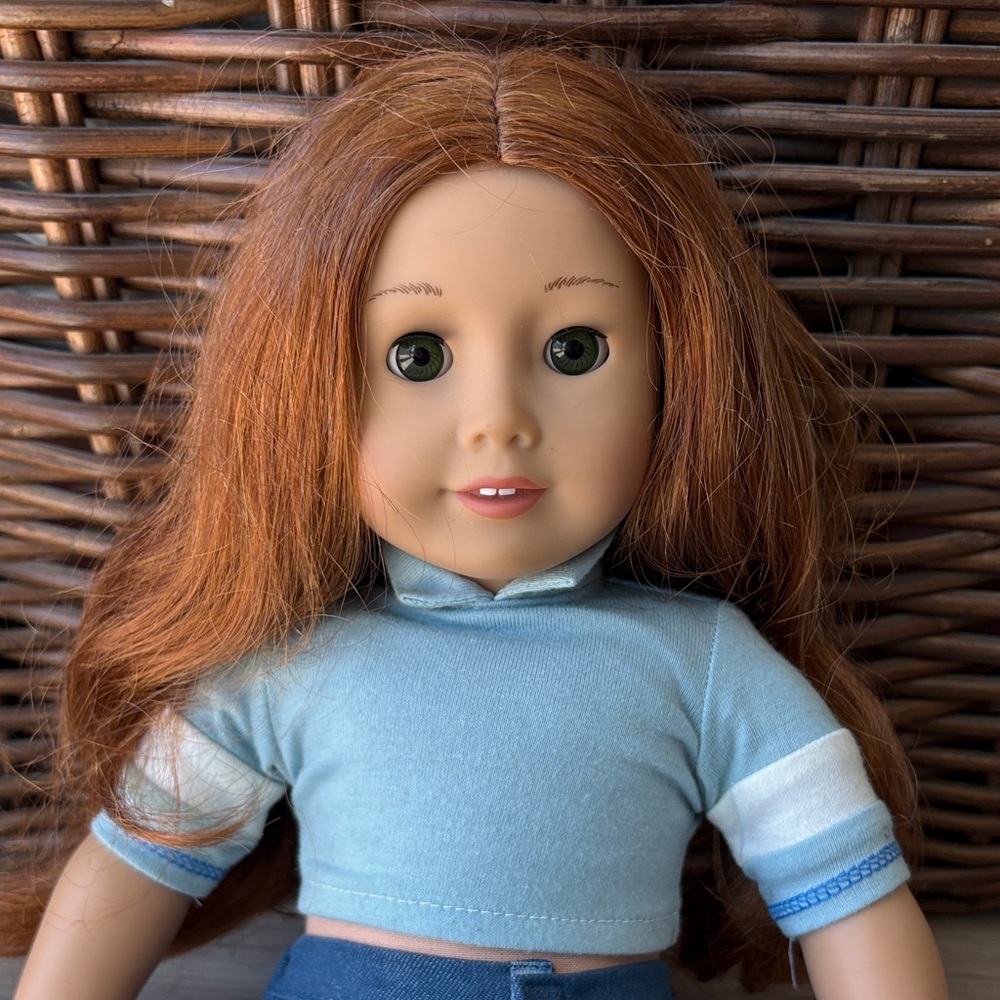 American Girl Doll with Red Wavy Hair and Blue Outfit - Picture 2 of 6
